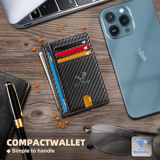 BULLIANT Slim Wallet, Skinny Minimal Thin Front Pocket Wallet Card Holder For Men 7Cards 3.15"x4.5",Gift-Boxed