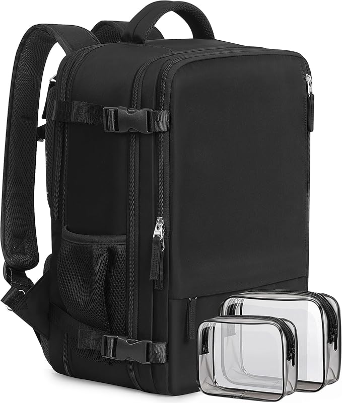 Beraliy Travel Backpack for Men Women, Large Carry On Backpack, Personal Item Bag Airline Approved, 17 inch Laptop Backpack, Business Work Gym Weekender Bag, Black