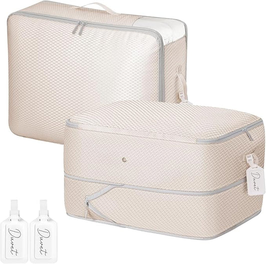 Comforter Storage Bag 66 L - 2 Pack Blanket Storage Organizer Compression Bags, Large Capacity Ultra Space Saving Self Organize for Bedding, Pillow, Duvet, Sheet Storage with Zipper Window