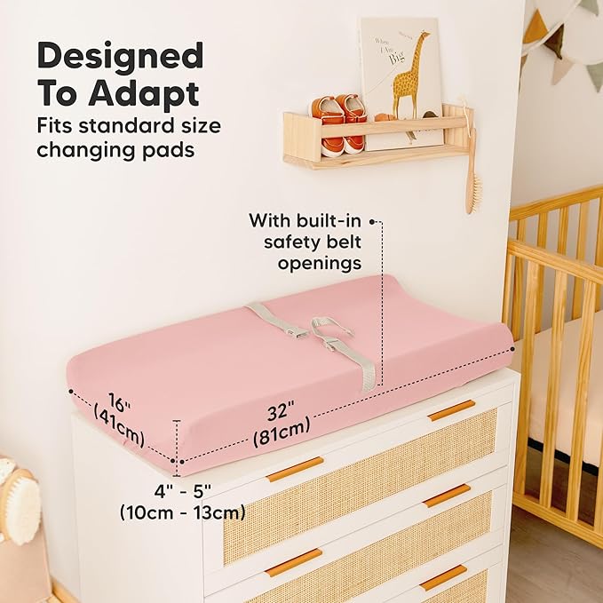 2-Pack Organic Changing Pad Covers for Girl, Boy, Neutral - 100% Cotton Changing Table Pad Cover, Soft Baby Nursery Diaper Changing Pad Sheets, Contour Changing Pads Liners, Change Pad Cover (Rose)