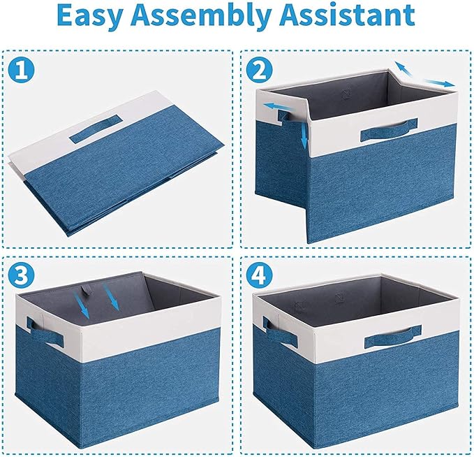 GhvyenntteS Storage Baskets for Shelves 3 Pack, Large Fabric Storage Bins with 3 Handles, Collapsible Closet Organizers and Storage, Sturdy Closet Organizer Bins/Laundry Room Organization, Blue