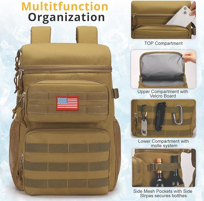 Tactical Backpack Cooler,Soft Lightweight Leakproof Cooler Backpack,Insulated Cooler Bag,Portable Soft Cooler Bag Waterproof for Beach, Travel, Camping, Picnic, Hiking