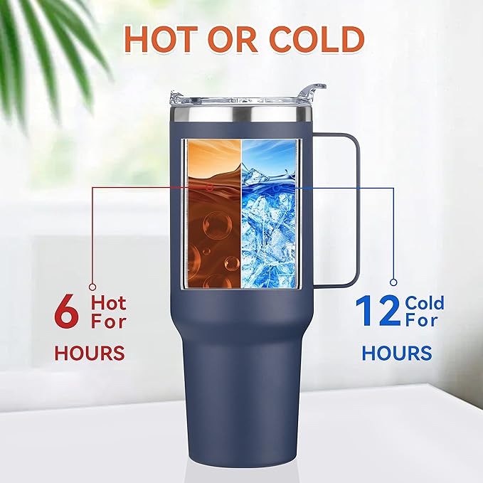 HASLE OUTFITTERS 40 oz Stainless Steel Tumbler with Handle, Vacuum Insulated Tumblers Bulk, Reusable Double Wall Travel Coffee Mug, Durable Powder Coated Water Bottles(Navy, 8)