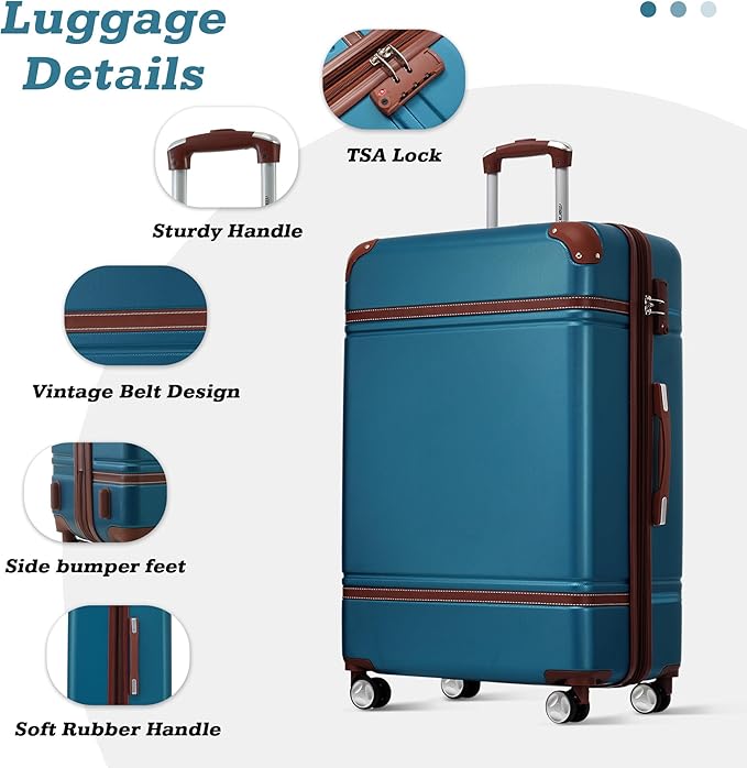 Merax Suitcase Set 28 inches Expandable Luggage with TSA Lock Spinner Wheels Hardshell Lightweight Vintage Luggage with Travel Bag,Blue