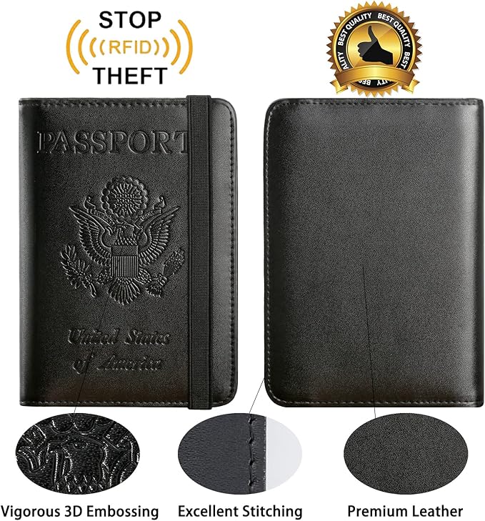 Passport Holder Cover Wallet Travel Essentials RFID Blocking Leather Card Case International Must Haves Travel Accessories for Women Men(113#Black)
