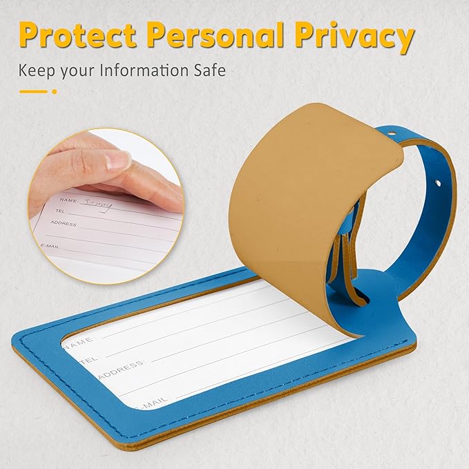 Travelambo Luggage Tags for Suitcases PU Leather Travel Tags Bag Tags Privacy Protection Travel Essentials