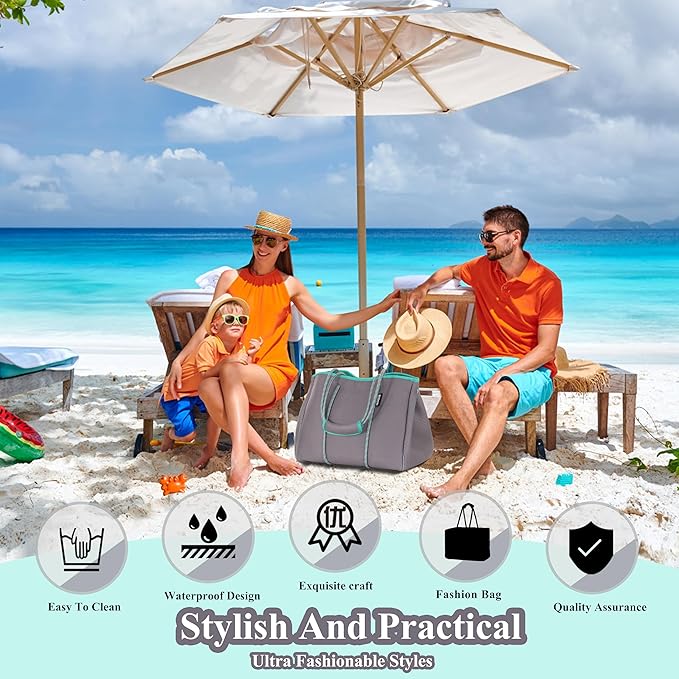 QOGiR Neoprene Multipurpose Beach Bag Tote with Inner Zipper Pocket … … … …