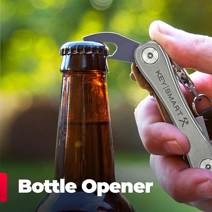 KeySmart Rugged - Multitool Key Holder for Keychain w/Bottle Opener and Pocket Clip, Organizer for Keys, EDC Keychains, Ring for Car Fobs Key Chains, Expandable (Up to 14 Keys, Titanium)