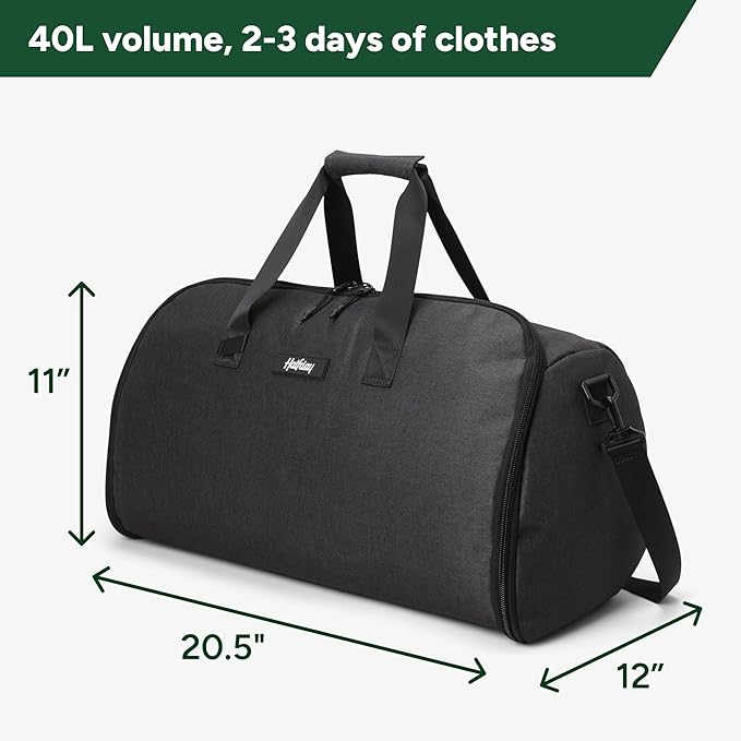 Halfday Convertible 2-in-1 Garment Duffel Weekender Bag 40L | Wrinkle-Free Travel, Hanging Suit Compartment, Shoe Pockets, Trolley Sleeve. Durable & Water-Resistant Carry-On, Shadow
