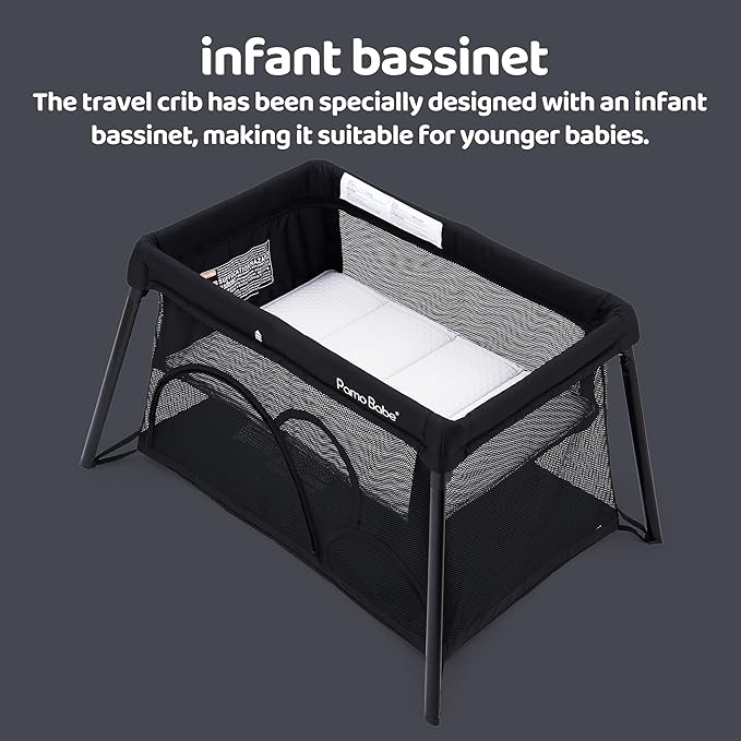 Pamo Babe Travel Crib Lightweight Playpen Baby Playard with Bassinet Portable Mini Playard