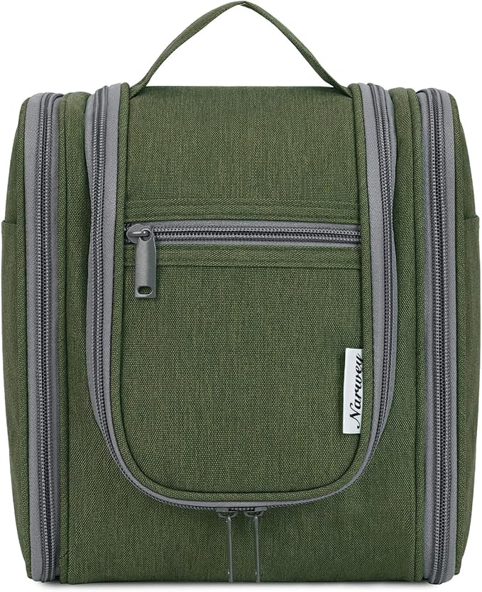 Narwey Small Hanging Travel Toiletry Bag Cosmetic Make up Organizer for Women and Men (Medium, Army Green)