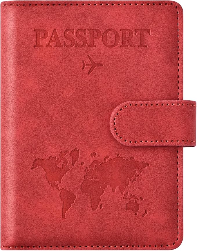 Eoehro Passport Holder for Travel Essentials, Passport Wallet Cover Case for Travel Must Haves Accessories,Passport Book Holders for Women and Men(red)