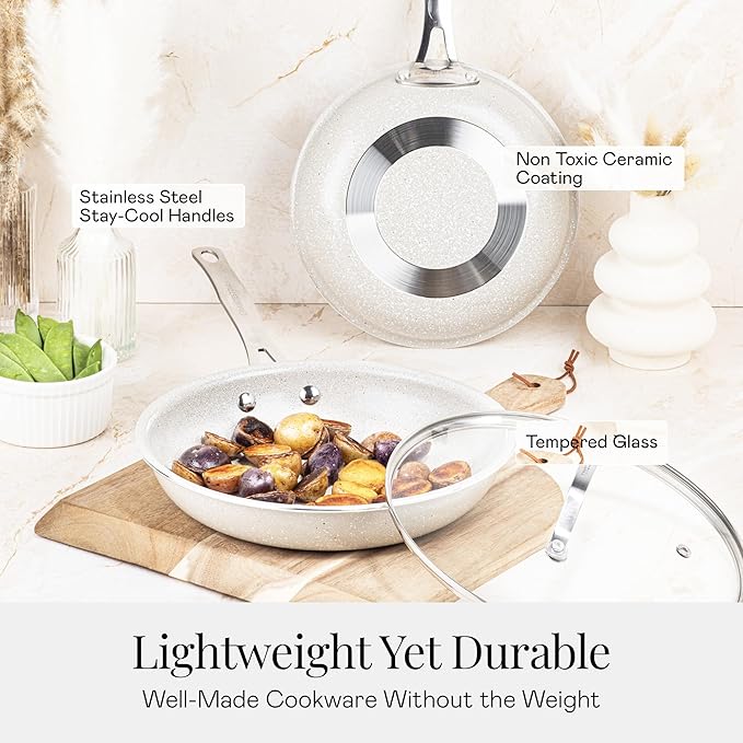 Granitestone 20 Pc Ceramic Cookware Set Nonstick, Complete Pots and Pans Set Non Stick for Kitchen with Bakeware, Cooking Utensils & Steamer, Non Toxic Made Without PFOA PFOS, Oven & Dishwasher Safe