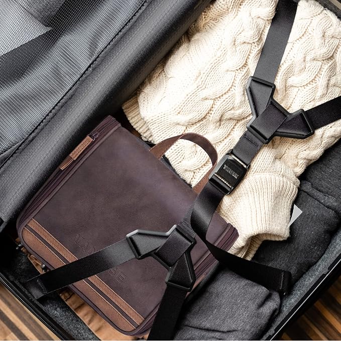 Hanging Toiletry Bag for Men VANCASE Vintage Leather Shaving Dopp Kit Medium Waterproof Travel Bathroom Bags Portable Shower Organizer