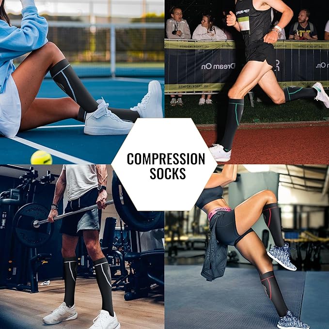 Compression Socks for Women Men Circulation Knee High 8 Pairs for Nurses, Running, Travel, Athletic