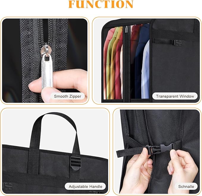 Univivi Hanging Garment Bag for Travel, 60" Heavy Duty Suit Bags, Extra Capacity Hanging Clothes Bag for Closet Storage, Dress Cover with Handles and Buckle Straps for Suit, Coat, Jacket