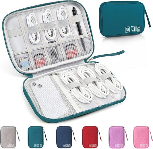 Travel Cable Organizer Bag, Electronics Organizer Tech Pouch with Double Layers for Cords, Chargers, Phone, Earphones, USBs, SD Cards - Travel Essentials Portable Waterproof Tech Pouch