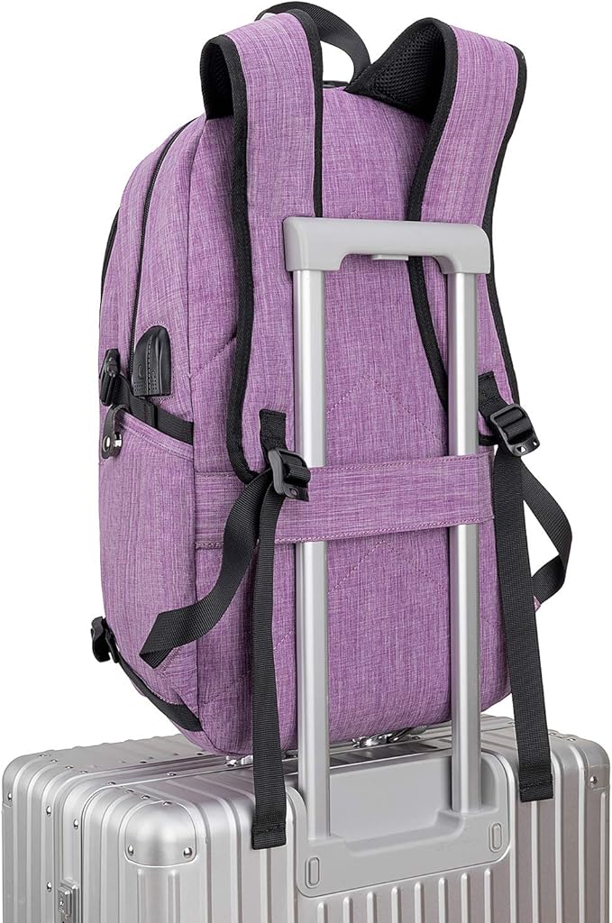 Tzowla Business Laptop Backpack Water Resistant Anti-Theft Backpack with USB Charging Port and Lock 15.6 Inch Computer Backpacks for Women, Casual Hiking Travel Daypack(Purple)