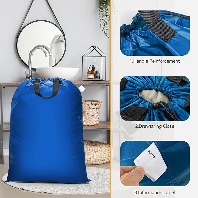Extra Large Laundry Bag With Handles, Heavy Duty, Travel Laundry Bag for Dirty Clothes, 28" x 40" (Blue)