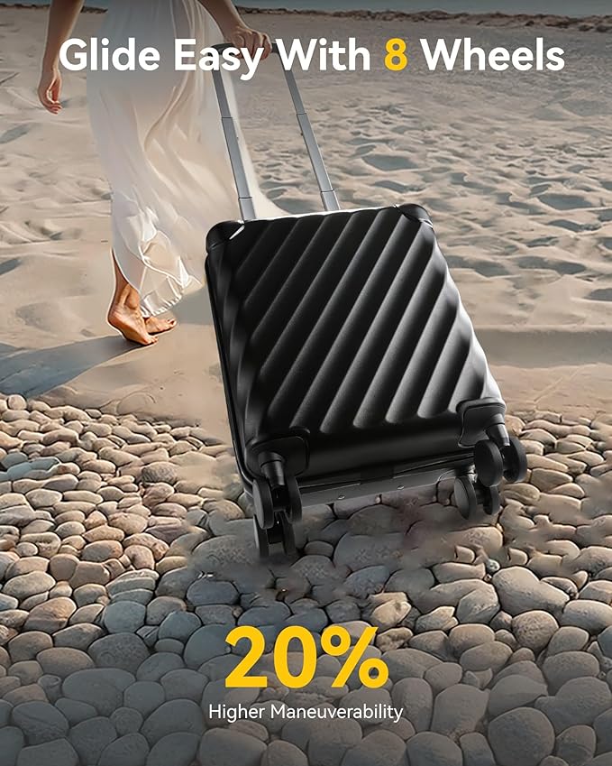 LUGGEX Luggage with Spinner Wheels, Polycarbonate Hard Shell Suitcase, Underseat 14 Inch, Shadow Black
