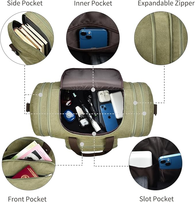 Dimayar Expandable Duffle Bag for Men, 50L Large-Capacity Weekender, Water-Resistant Mens Duffle Bags for Traveling, Lightweight & Durable Overnight Carry-On, Versatile Gym and Travel Bag