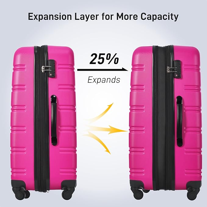 Merax Luggage Sets of 3 Piece Carry on Suitcase Airline Approved,Hard Case Expandable Spinner Wheels (Pink)