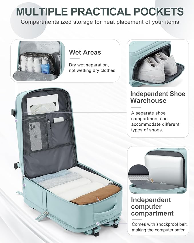 coowoz Large Travel Backpack Carry On for Women Man Gym Backpacks with Laptop Compartment Mochila de Viaje Teacher Personal Item Backpack Rucksack Airplane Accessories Must Haves Blue