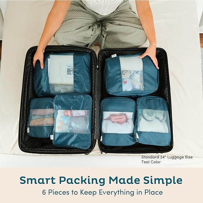 6-Pack Compression Packing Cubes Travel Essentials - Lightweight, Water-Resistant Luggage Organizer Bags with Handles, Durable Travel Accessories Suitcase Organizer (Mocha)