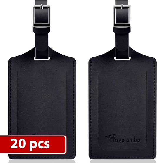 Travelambo Luggage Tags for Suitcases Faux Leather Privacy Protection 20 Pack Bag Tags Travel Accessories Essential, Black