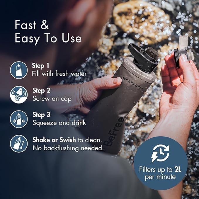 Katadyn BeFree 1.0L Ultralight Collapsible Water Filter Bottle for Hiking, Camping, Backpacking