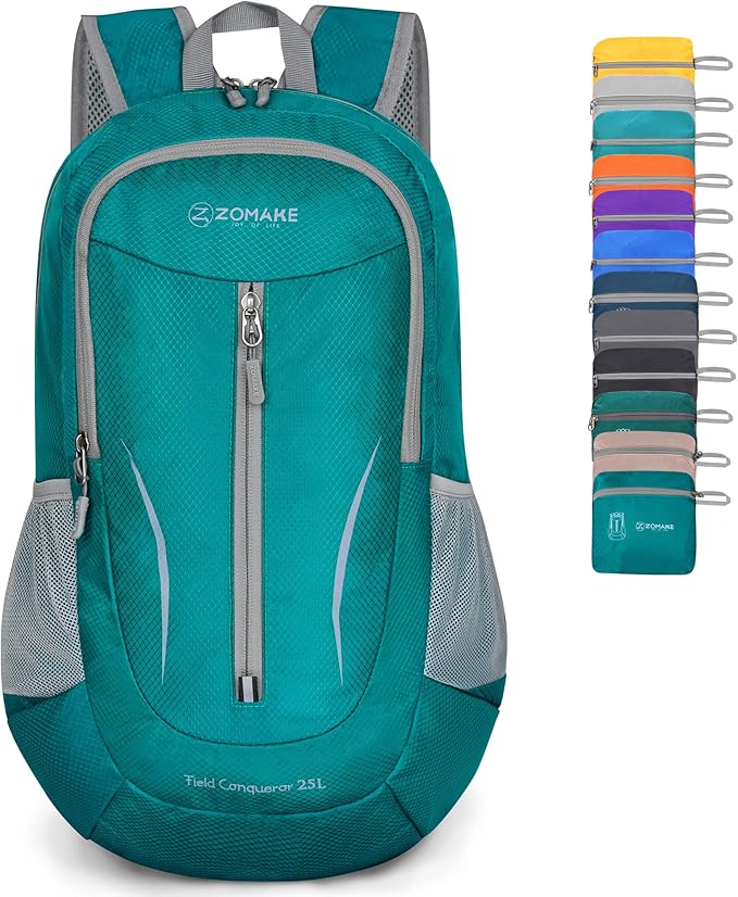ZOMAKE Ultra Lightweight Packable Backpack 25L, Foldable Hiking Backpacks Water Resistant Small Folding Daypack for Travel(Lake Green)