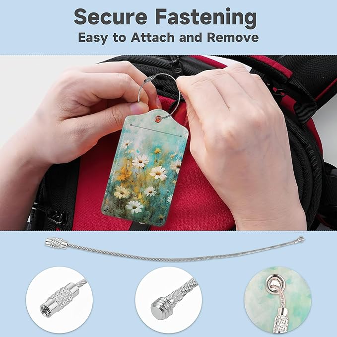 2 Pack Luggage Tag for Suitcase, Vintage Wild Flowers Leather Bag Tags Identifiers Privacy Cover ID Label with Durable Steel Loop for Women Men Kids Girls Travel