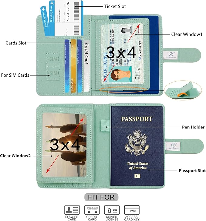 Melsbrinna Rfid Passport Holder for Travel women/Men, Cute Passport Wallet Rfid Blocking Card Slots, Rfid Passport Cover/CaseTravel Wallet, Passport Book Holder (1, Green4)
