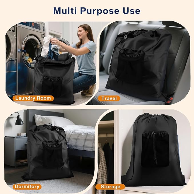 2-Pack Backpack Laundry Bags, Heavy Duty Laundry Bag Backpacks with Adjustable Shoulder Straps, Door Hanging Washing Bag, Laundry Hamper Lining for College Dorm, Travel, Laundromat