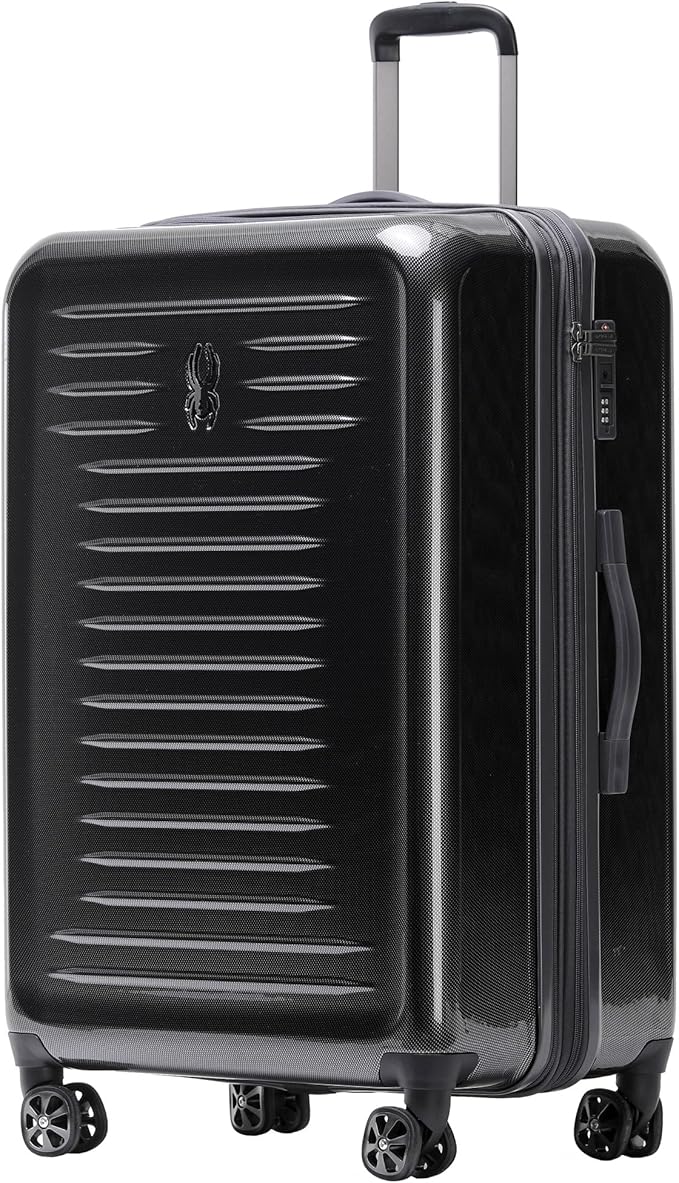Spyder Rails 29 Inch Expandable Hardside Upright Suitcase with 360° Spinner Wheels, TSA Approved Lock, Black