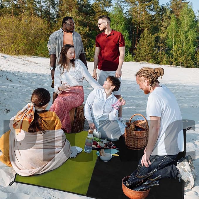 Frelaxy Pocket Picnic Blanket, Waterproof Sandproof Beach Mat, Compact Camping Tarp for Festivals, Hiking, Travel, Outdoor Recreation (Army Green, 57'' x 71'')