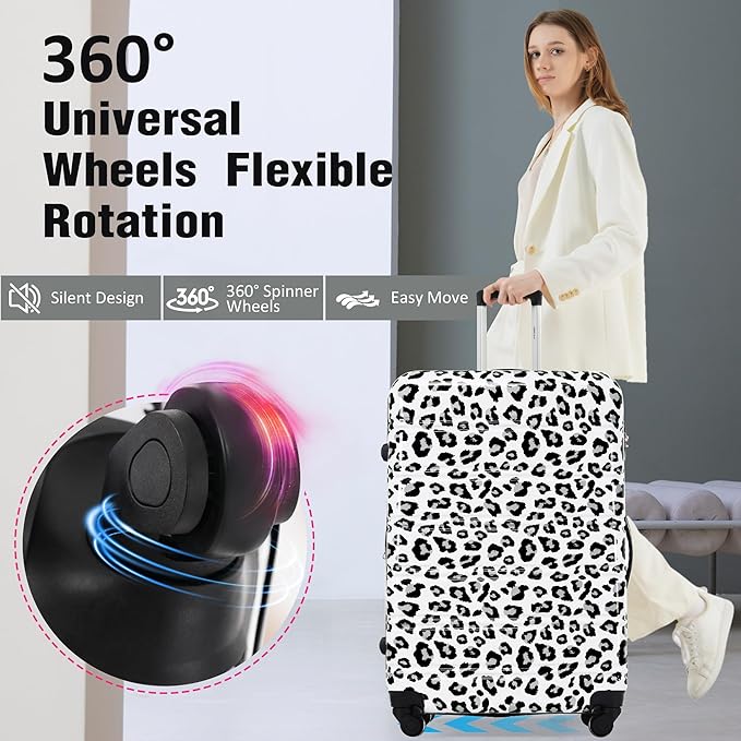 Merax Luggage Sets 3 Piece, Hardside Expandable Suitcase Set with Spinner Wheels, Lightweight Leopard Luggage 20+24+28 IN, Leopard White+Black