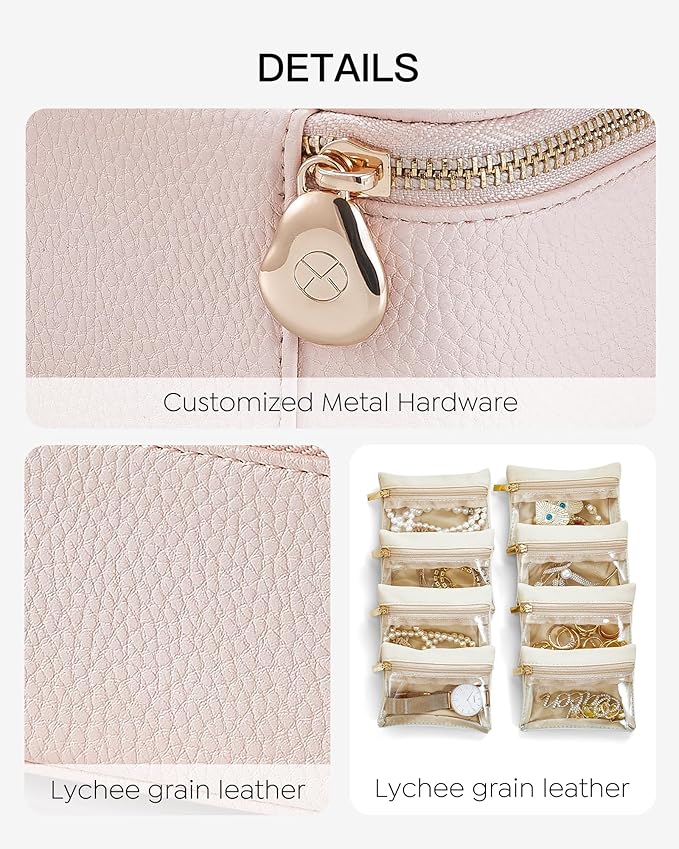 Vlando Graduation Gifts, Jewelry Box with 8 Velvet Jewelry Bags Travel Jewelry Case for Women Girls Jewelry Organizer Necklace Rings Earrings Bags Gift Ideas for Teacher Birthday Bride (Pink)