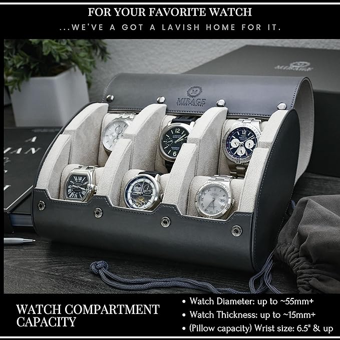 6 watch case box for travel and display organizer - Slate Grey & Ivory White
