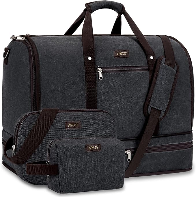 Garment Duffle Bag for Travel - Convertible Carry on Garments Duffel Bags Travel Bag for Women Men Large Weekender Bag with Shoes Compartment 3 in 1 Hanging Clothes Suit Dress Bag 3pcs Set