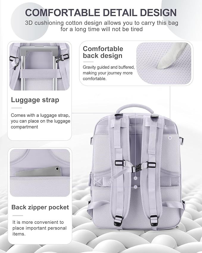 coowoz Large Travel Backpack Carry On for Women Man Gym Backpack with Laptop Compartment Mochila de Viaje Teacher Personal Item Backpacks Rucksack Airplane Accessories Must Haves Purple