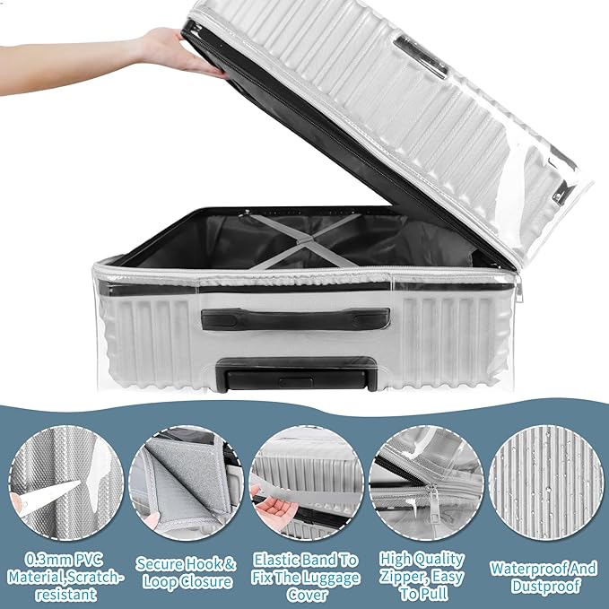 Yotako Upgraded Zippered Clear PVC Suitcase Cover, 30 Inch Luggage Covers for Wheeled Suitcase 30"