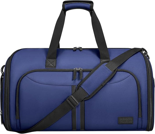 BALEINE Convertible Garment Bag with Shoe Compartment, 2 in 1 Carry on Garment Duffle Bags for Travel, Suit Bag for Men Women (Navy)