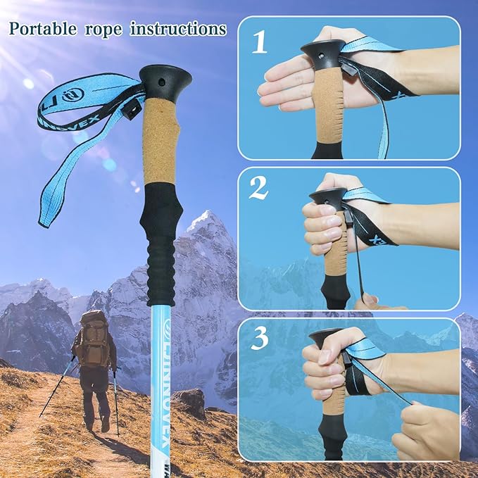Trekking Poles - Lightweight, Collapsible, Adjustable Hiking Poles with Quick Flip Lock, 7075 Aluminum, Natural Cork Grip, Anti Shock Walking Sticks for All Terrain, Men and Women, 2 Pack