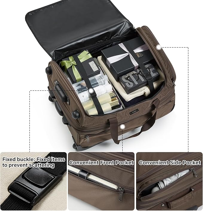 Hanke Large Expandable checked Luggage Suitcases with Wheels Foldable Duffle Bag for Travel suitcase for Women Men Garment Bag（Coffee）