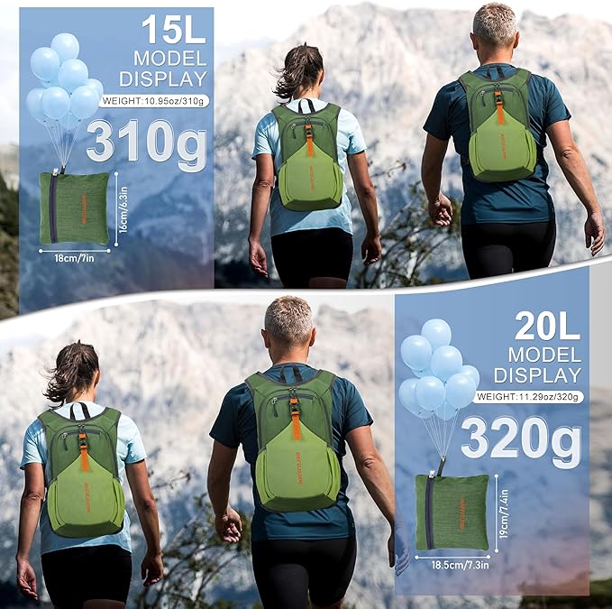 15L Small Hiking Backpack for Men Women Foldable Packable Back Pack Ultralight Hiking Daypack for Travel Camping Outdoor, Olive Green