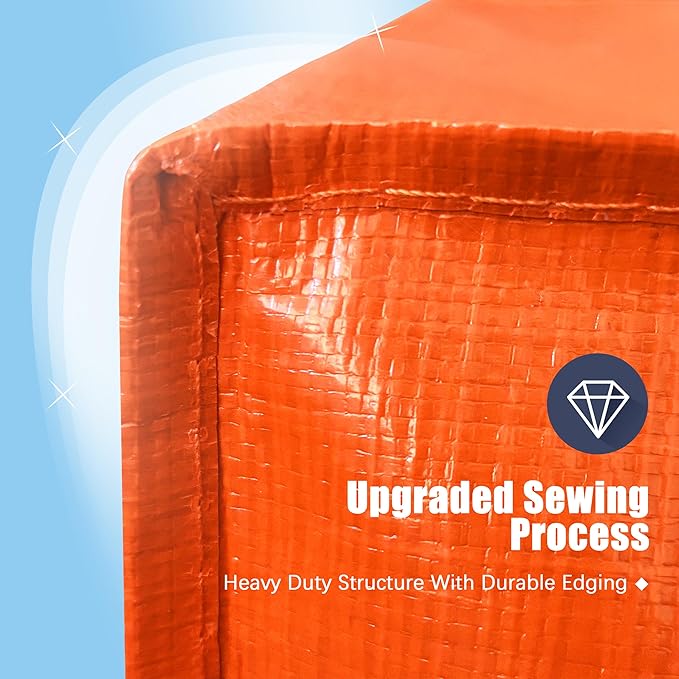 4 Pack Large Strong Moving Bags with Zippers & Carrying Handles - Water-Resistant - Heavy Duty Storage Tote for Space Saving, Fold Flat, Alternative to Moving Box (Orange)