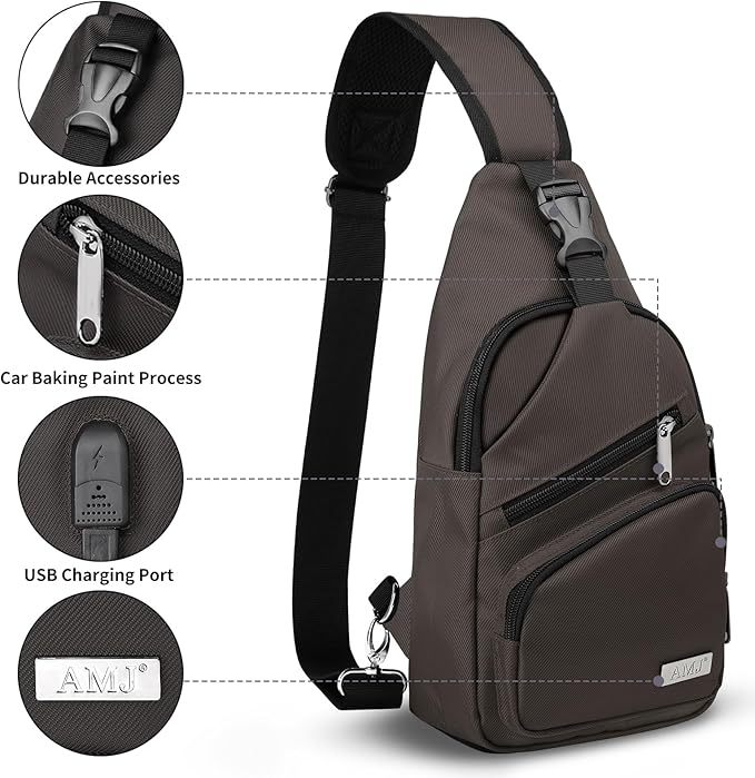 AMJ Crossbody Sling Bag Men Women, Casual Shoulder Backpack, Chest Daypack Satchel for Hiking Travel