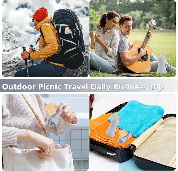 Collapsible Water Bottles 2 Pack,Leak Proof,Reuseable BPA Free Silicone Foldable Water Bottles,Durable Lightweight for Travel Gym Camping Hiking,Compact Size Portable Sports Water Bottle (Black&Grey)