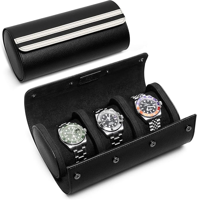 MOZSLY Watch Roll Travel Case 3 Slots Portable Box for Men and Women Watches Organizer Storage Holder PU Leather